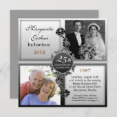 25周年記念日の銀のウェディングアニバーサリー フォト 招待状 (正面/裏面)