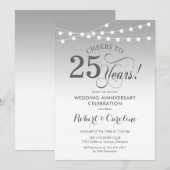 25周年記念日 - シルバー ホワイト 招待状 (正面/裏面)