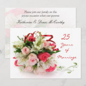 25周年記念日。バラとユリ 招待状 (正面/裏面)