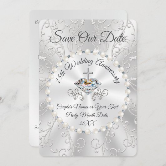 25周年記念日 保存日付カード 招待状 (正面/裏面)