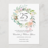 25周年記念日 保存日付 ローズ ガーランド 案内ポストカード (正面)