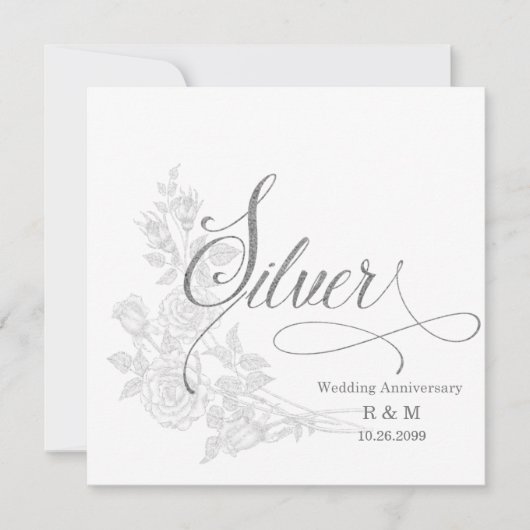 25周年記念日 銀婚式の日付とイニシャル付き 招待状 (正面)