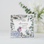 25周年記念水彩ピンクの花と鳥 招待状 (スタンド正面)