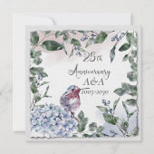 25周年記念水彩ピンクの花と鳥 招待状 (正面)