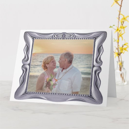 25周年記念結婚アンティークシルバーフレームビッグ カード (黄色い花)