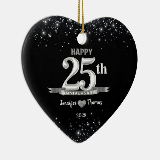 25周年記念結婚グリッターシルバーカスタム セラミックオーナメント (右)