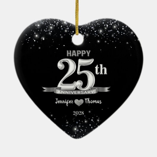 25周年記念結婚グリッターシルバーカスタム セラミックオーナメント (裏面)