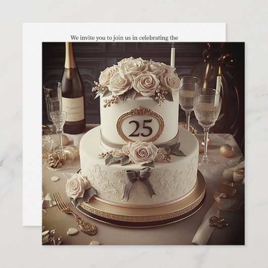 25周年記念結婚ケーキ予約 招待状 (正面/裏面)