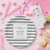 25周年記念結婚シルバーエレガントストライプ ペーパープレート (パーティー)