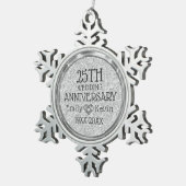 25周年記念結婚シルバーグレーグリッター スノーフレークピューターオーナメント (右)