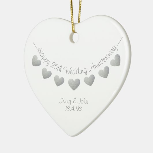 25周年記念結婚シルバーハートオーナメント セラミックオーナメント (左)