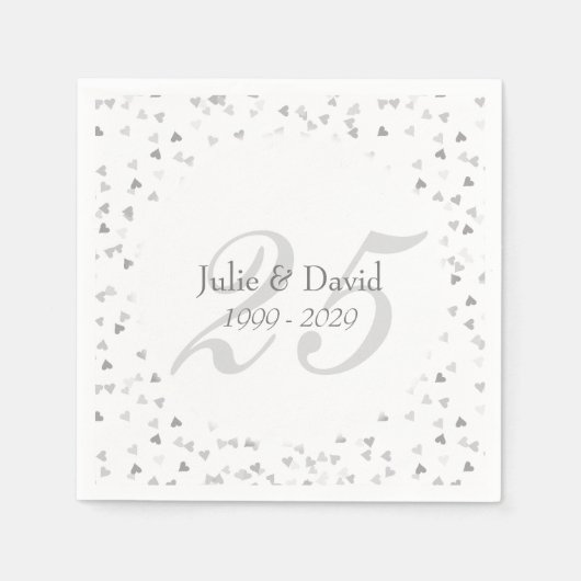 25周年記念結婚シルバーハート紙吹雪 スタンダードカクテルナプキン (正面)