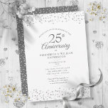 25周年記念結婚シルバーハート紙吹雪 招待状<br><div class="desc">繊細な銀の愛のハート紙吹雪。シックなシルバーレタリングで特別な25年のシルバーの記念日の情報でパーソナライズ。Thisisnomeによる設計©</div>