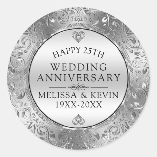25周年記念結婚シルバーフローラ枠 ラウンドシール (正面)