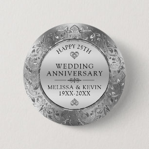 25周年記念結婚シルバーフローラ枠 缶バッジ