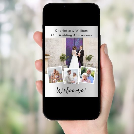 25周年記念結婚シルバー写真ウェルカムサイン ポスター