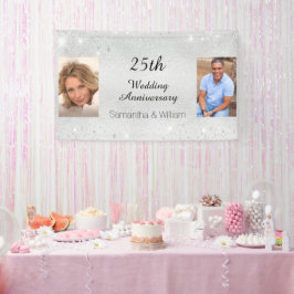 25周年記念結婚シルバー写真グリッター 横断幕