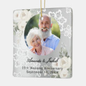 25周年記念結婚シルバー写真花模様レース セラミックオーナメント (左)