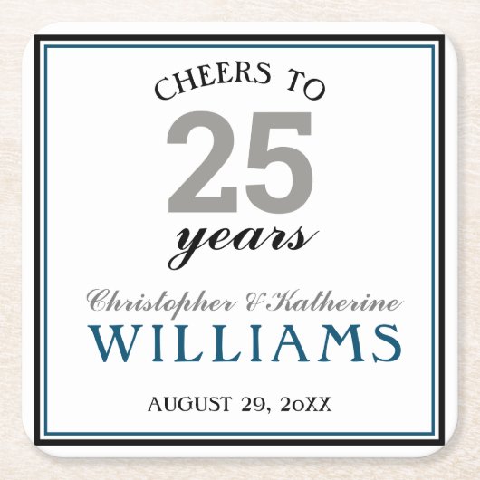 25周年記念結婚シルバー応援～25年 スクエアペーパーコースター (正面)