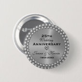 25周年記念結婚シルバー&ダイヤモンドのボタン 缶バッジ (正面&裏面)