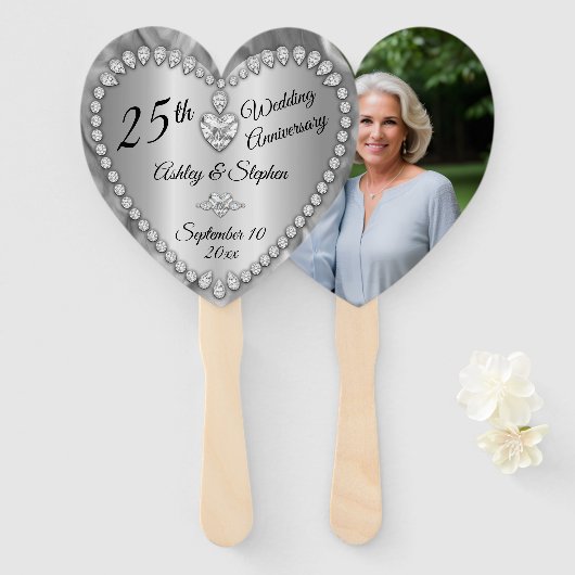 25周年記念結婚シルバー・ダイヤモンド記念 ハンドファン (正面&裏面)