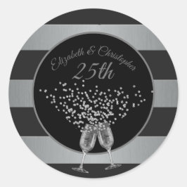 25周年記念結婚シルバー・ブラックストライプ ラウンドシール