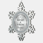 25周年記念結婚シルバー&ホワイトダイヤモンド2 スノーフレークピューターオーナメント (右)