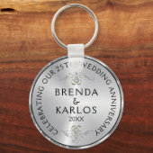 25周年記念結婚シルバー&ホワイトダイヤモンド キーホルダー (正面)