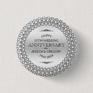 25周年記念結婚シルバー&ホワイトダイヤモンド 缶バッジ