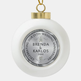 25周年記念結婚シルバー&ホワイトダイヤモンドc セラミックボールオーナメント