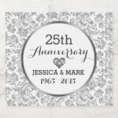 25周年記念結婚シルバー&ホワイト・ダマスク ビールラベル (シングルラベル)