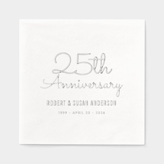 25周年記念結婚スクリプモダントシルバー 箔ナプキン (正面)