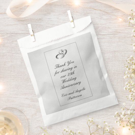 25周年記念結婚ダイヤモンドリングや輪ありがとうございました フェイバーバッグ (クリップ留めされた状態)