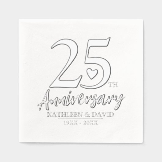 25周年記念結婚ハートグラフィックカスタムグラフ 箔ナプキン (正面)