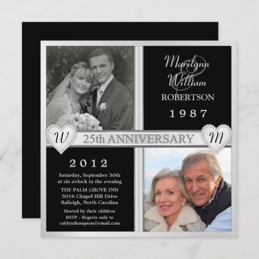 25周年記念結婚ハート写真招待状 招待状 (正面/裏面)
