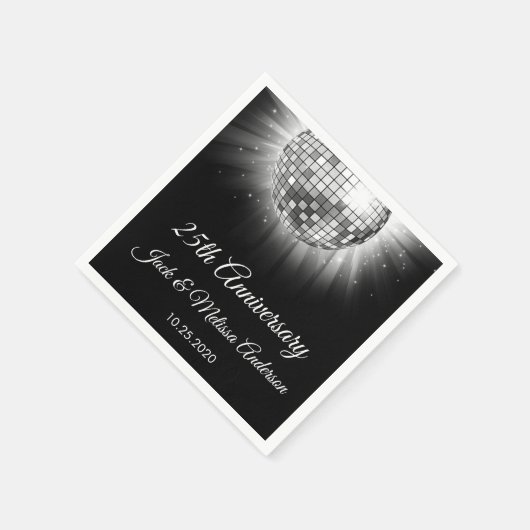 25周年記念結婚パーティーシルバーディスコボール スタンダードカクテルナプキン (角)