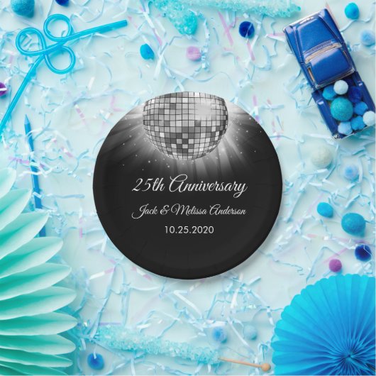 25周年記念結婚パーティーシルバーディスコボール ペーパープレート (パーティー)