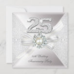 25周年記念結婚パーティーパールシルバー 招待状<br><div class="desc">25エレガント周年結婚パーティー。パールホワイトシルバーのレース、銀のダイヤモンドの数字。</div>