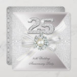 25周年記念結婚パーティーパールシルバー 招待状<br><div class="desc">25エレガント周年結婚パーティー。パールホワイトシルバーのレース、銀のダイヤモンドの数字。</div>