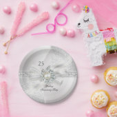 25周年記念結婚パーティーパールホワイトシルバー ペーパープレート (パーティー)