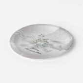 25周年記念結婚パーティーパールホワイトシルバー ペーパープレート (アングル)