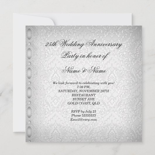 25周年記念結婚パーティーレースパールホワイト 招待状 (裏面)