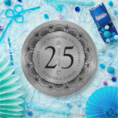 25周年記念結婚ブラックレース&金ゴールド ペーパープレート (パーティー)