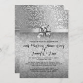 25周年記念結婚ブラック&シルバーダマスク 招待状 (正面/裏面)