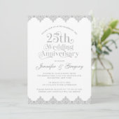 25周年記念結婚ホワイトグレータイポグラフィ 招待状 (スタンド正面)