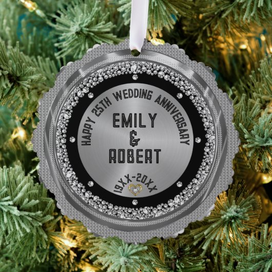 25周年記念結婚ホワイトダイヤモンドと金ゴールド オーナメントカード (インサイチュ (木))