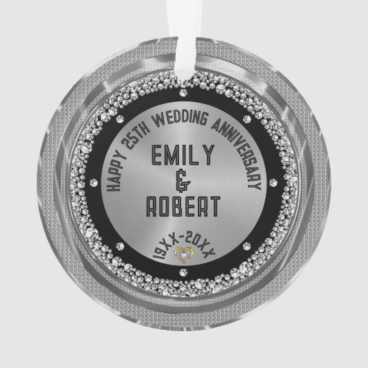 25周年記念結婚ホワイトダイヤモンドと金ゴールド オーナメント (裏面)