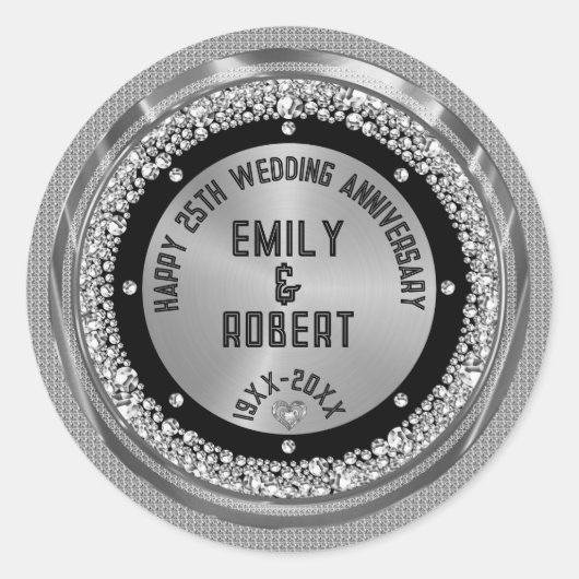 25周年記念結婚ホワイトダイヤモンドと金ゴールド ラウンドシール (正面)