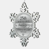 25周年記念結婚ホワイトダイヤモンド&シルバー スノーフレークピューターオーナメント (右)