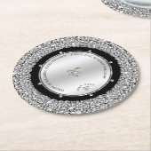 25周年記念結婚ホワイトダイヤモンド&シルバー ラウンドペーパーコースター (アングル)